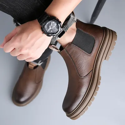 British Style Leather Men’s High-Top Chelsea Boots